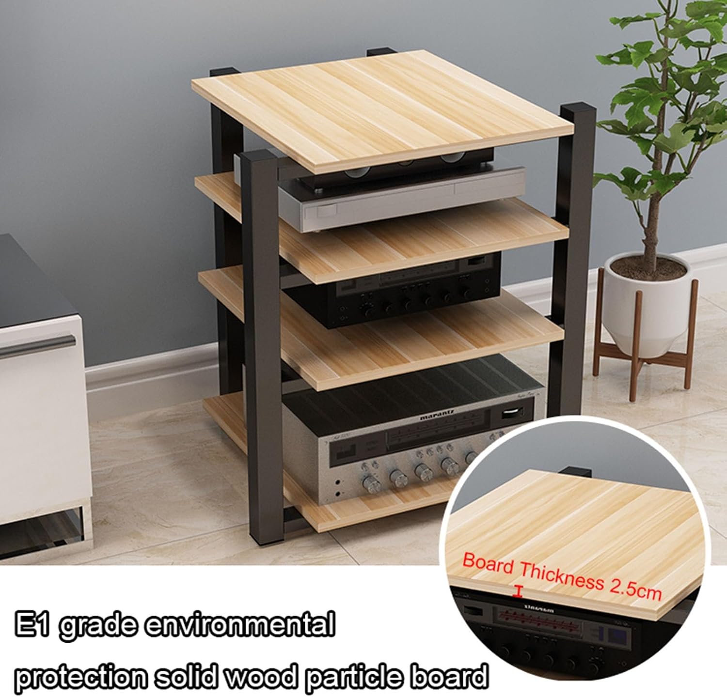 3/4-Tier Media Stand Modern AV Component Cabinet CD Player Stand Corner Audio Rack Tower Wooden Stereo Equipment Storage Cabinet for Home/Office/Theater,D-3-Tier