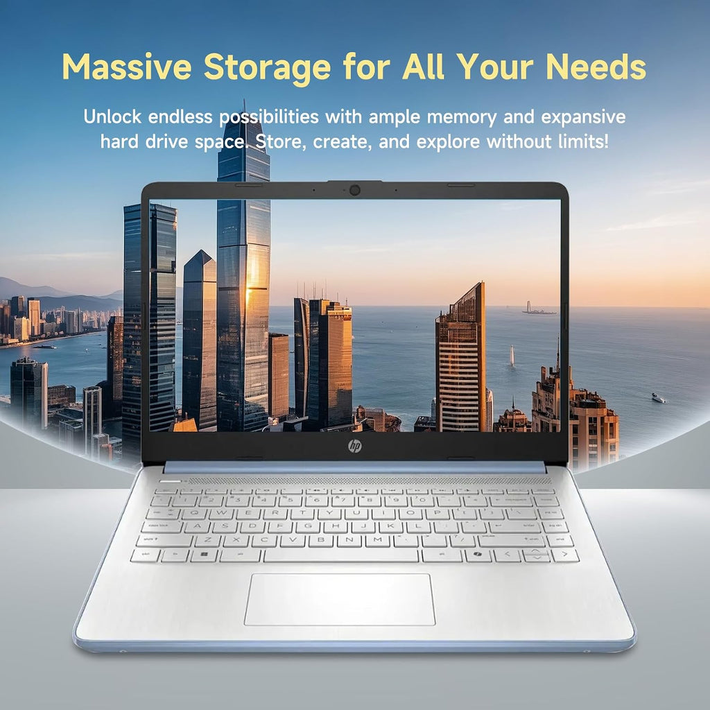 HP 14 Student-Laptop Back to School, Quad-Core Processor (Beat i3) 8GB RAM 192GB Storage(128GB UFS + 64GB SD Card) Laptops for Student with 1-Year Office 365 Copilot AI Win11, Sky Blue