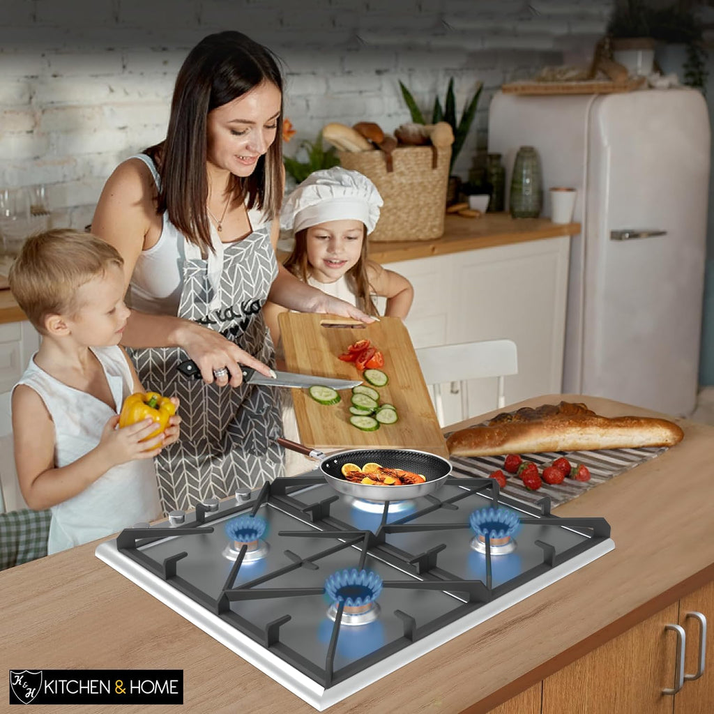 K&H 4 Burner 24 Inch Built-in LPG Gas Stove Top Stainless Steel Surface Cast Iron Cooktop UL/ETL Certified 4-24-SSW-LPG