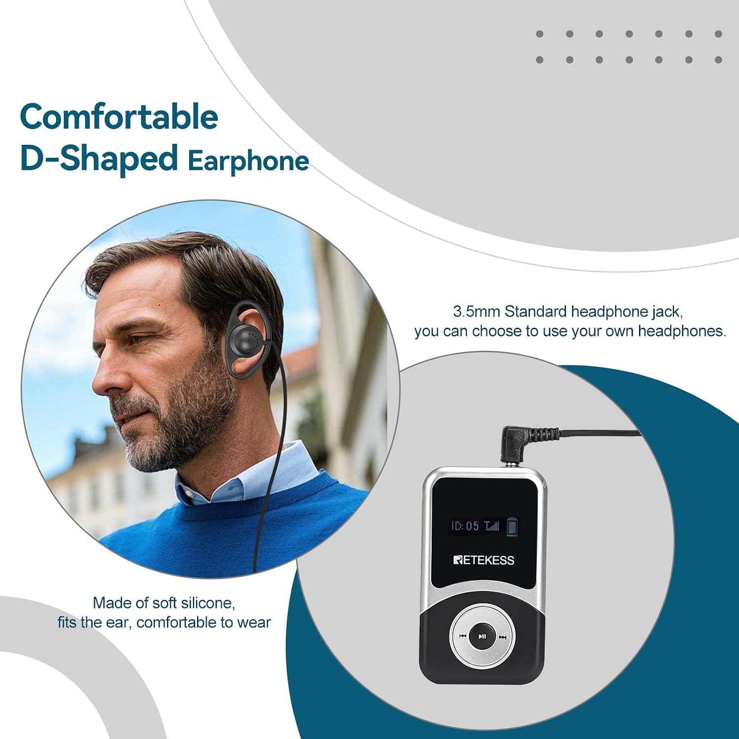 Retekess T130S T131S(2nd Gen T130) Audio Tour Guide System,Church Translation System, Hi-Fi Sound, 100m, D-Shaped Headphones for Both Ear, Tour Guide Headsets for School