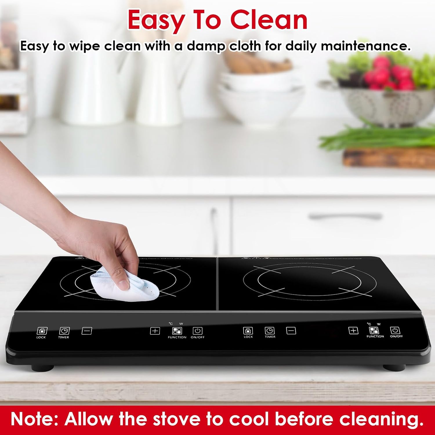 Double Induction Cooktop, 4000W Hot Plate Electric Stove for Countertop Portable 2 Burner Induction Cooktop with 9 Levels Settings, Child Safety Lock & Timer