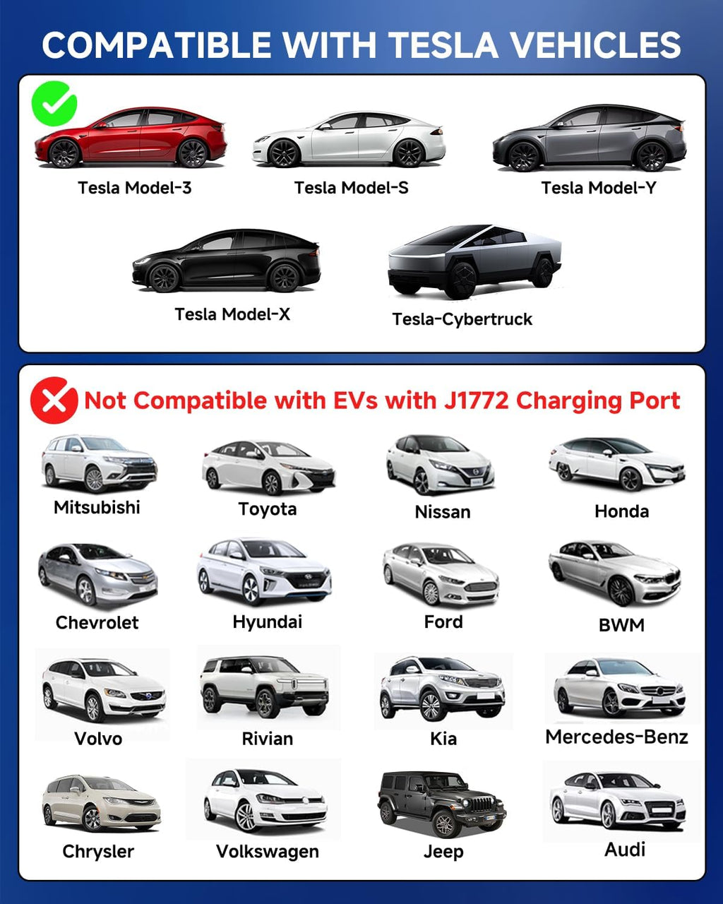 ETL Certified Level 1/2 EV Charger for Tesla, 12A/16A, Electrical Car Mobile Charger 25FT Extension Cable with 240V NEMA 6-20 Plug, 120V NEMA 5-15 Adapter, NACS Home Connector for Tesla Model-Y/3/S/X