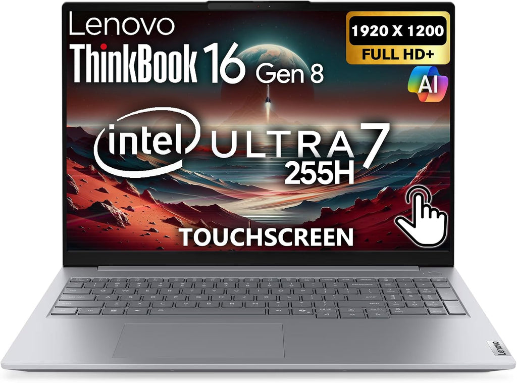 Lenovo ThinkBook 16 Gen 8 AI Business Laptop, 16' Touchscreen FHD+, Intel Ultra 7 255H, 16GB DDR5 RAM, 512GB SSD PCIe, WiFi 6E, HDMI, Fingerprint Reader, Backlit KB, Webcam, Win 11 Pro