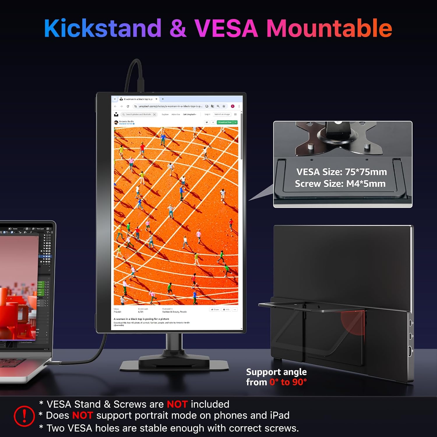 kksmart Portable Monitor 15.6 inch 4K UHD 145% sRGB 60Hz, Travel Monitor for Laptop MacBook Surface PC Xbox PS5, HDMI USB-C VESA Compatible Built-in Speaker