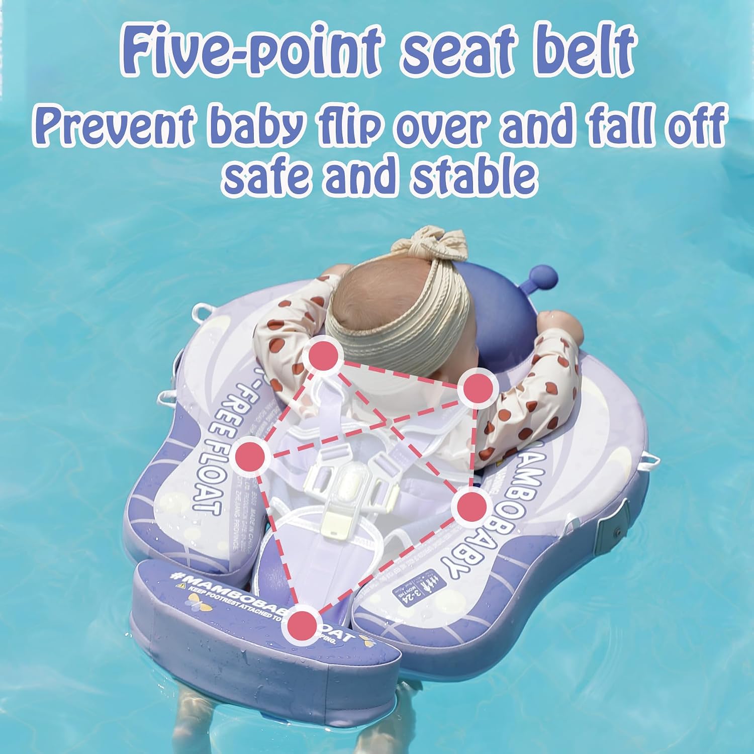 Mambobaby Float Upgrade Add Tail Baby Float with Canopy for Infant Waist Swimming Ring Swim Trainer Non-Inflatable Floats Toys with Adjustable Safety Strap (Purple - Butterfly)