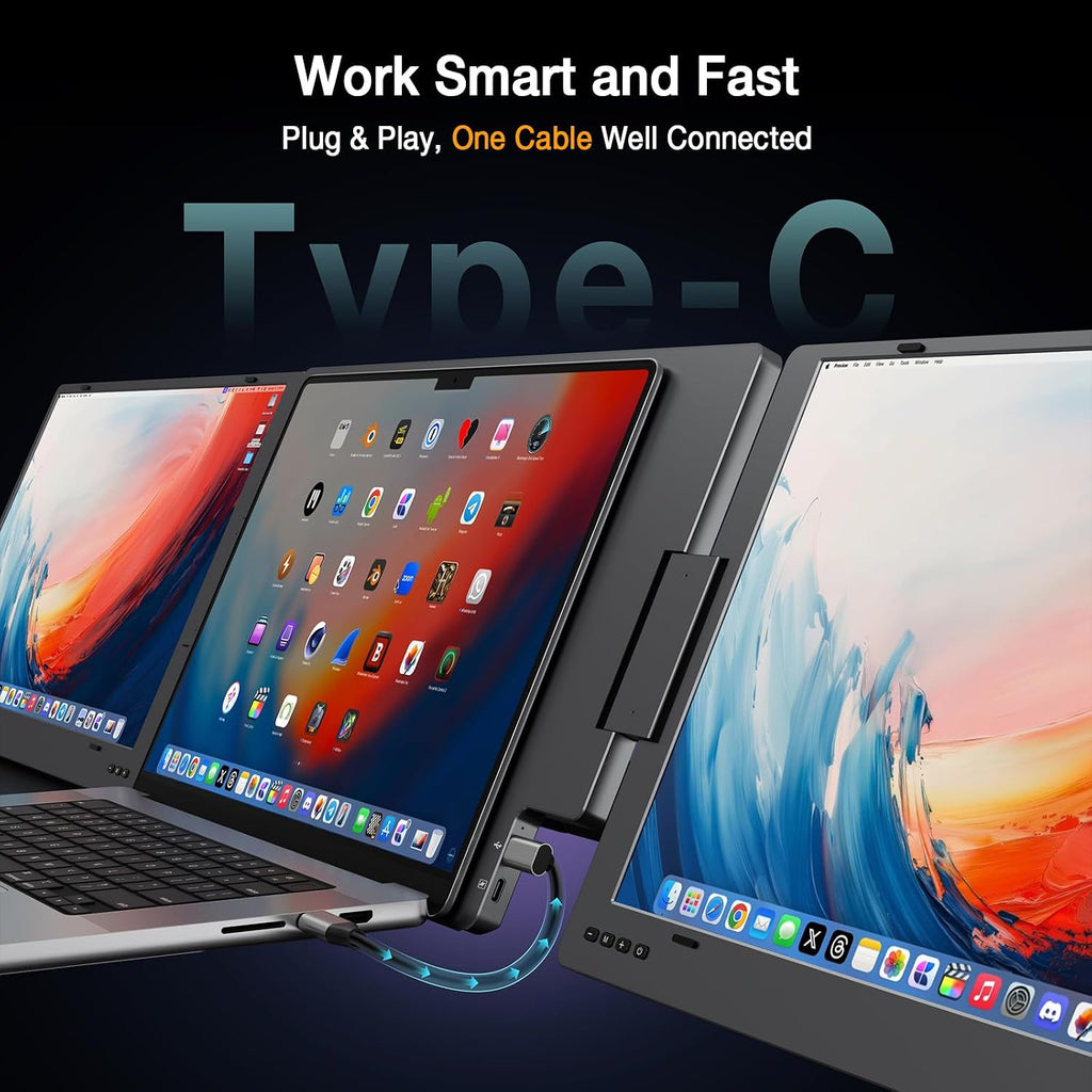 KYY Laptop Screen Extender, 15.6' Monitor Extender with Type-C Plug&Play, 1080P FHD Portable Triple Monitor for Laptop with Alloy Dual Display fit 13'-17', Portable Extended Screen for Mac/Wins/Chrome