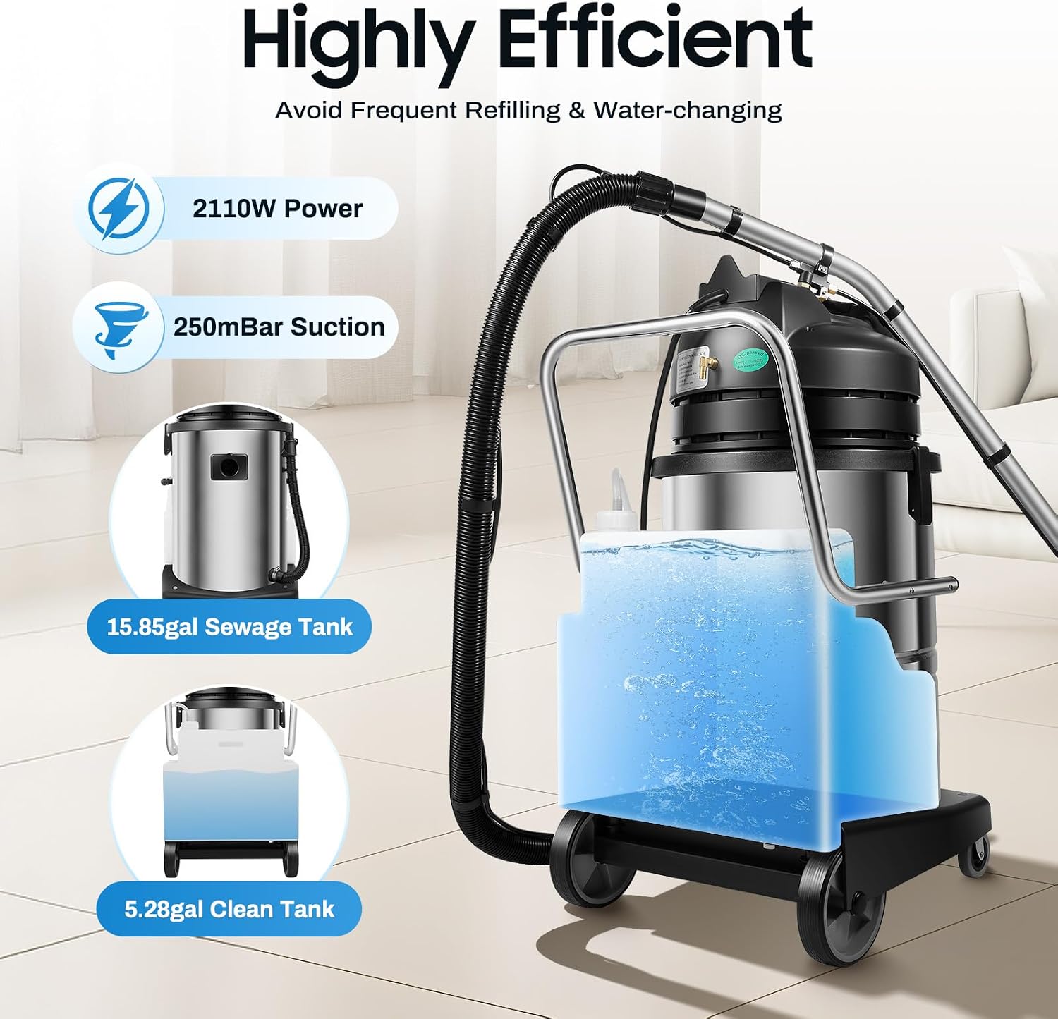 Commercial Carpet Cleaner Machine, 1000W 110V Professional 3 In1 Pro Cleaner Extractor Vacuum Cleaner Extractor Vacuum Washing Machine Portable Carpet Cleaner for Carpet Upholstery(60L)