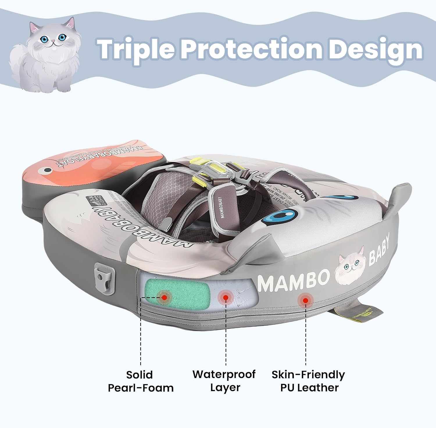 Mambobaby Float Deluxe Baby Pool Float: Safe & Comfortable Swim Trainer for Infants & Toddlers, Non-Inflatable Design, UV Protection Canopy, Fun Water Experience for Ages 3-24 Months