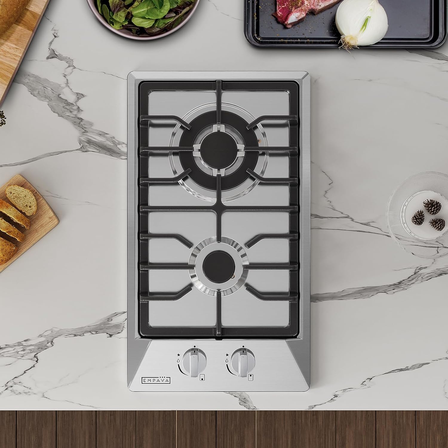 Empava 12 in. Gas Stove Cooktop 2 Italy Sabaf Sealed Burners NG/LPG Convertible in Stainless Steel