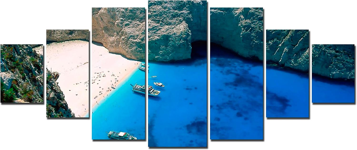 Startonight Huge Canvas Wall Art Blue Laguna - Large Framed Set of 7 40' x 95'