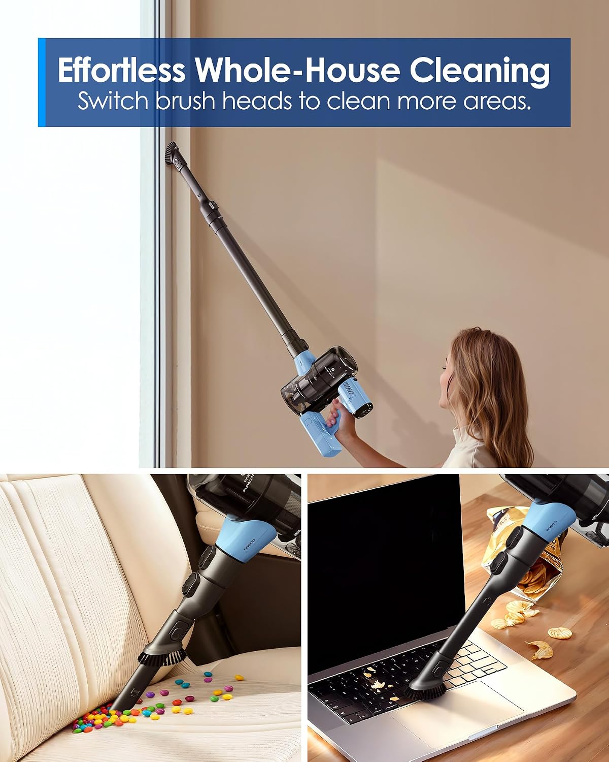 Tineco Pure ONE S20 Cordless Vacuum Cleaner,Clogless Brush Design,Up to 55 Minutes of Runtime,6-Stage Filtration System,LED Brush Headlights, Stick Vacuum Cleaner for Pet Hair, Carpet & Hard Floor
