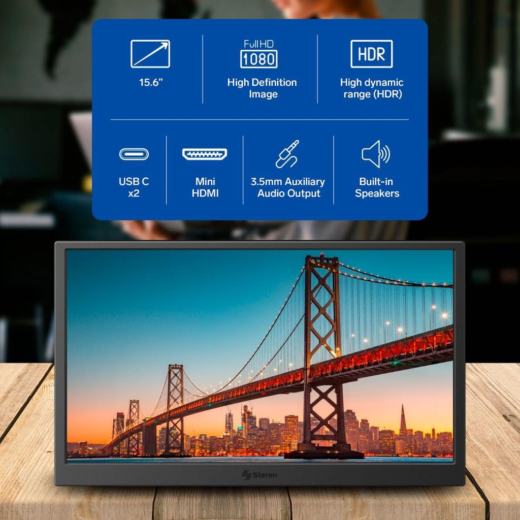 STEREN 16' Portable HDR Monitor for Laptops – Full HD Display with USB-C, HDMI, and Ultra-Slim Design
