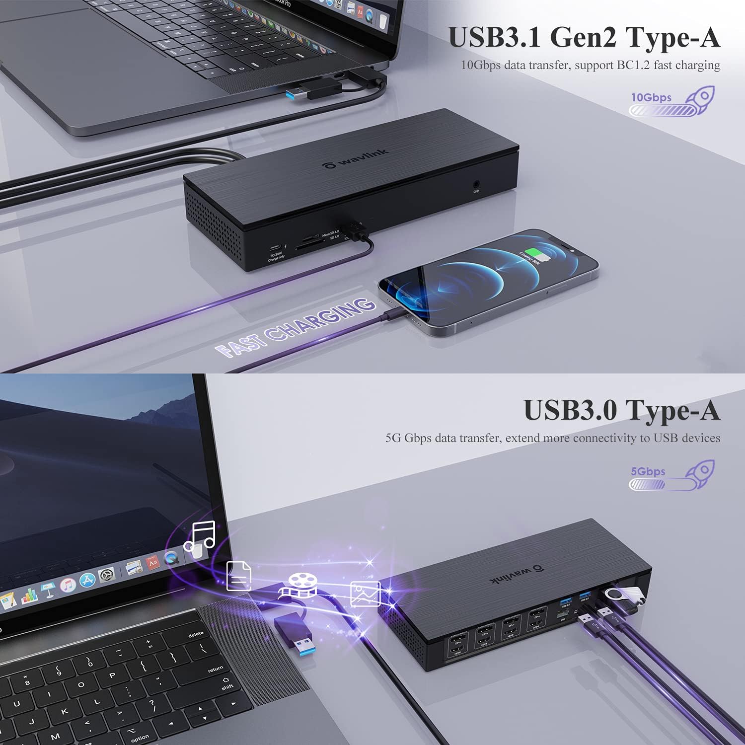 WAVLINK USB-C Quad 4K Docking Station with 100W PD for Thunderbolt 4/3, MacBook Neo, Mac/Windows/Chrome, USB C Universal Displaylink Dock- 4 HDMI, 4 DisplayPort, 2.5G Ethernet, USB, SD/TF Slot,Audio
