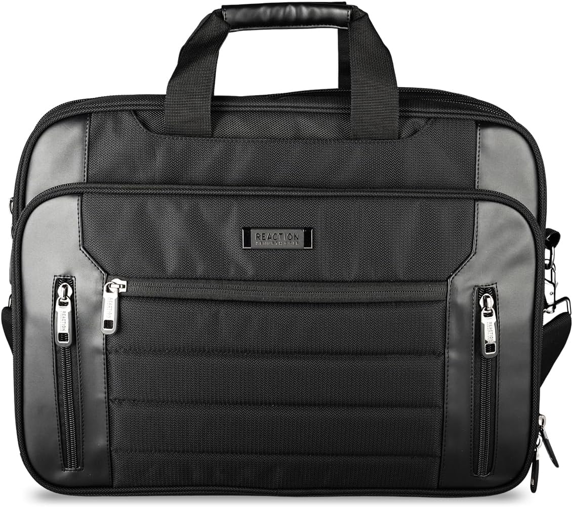 Kenneth Cole Reaction Keystone 1680d Polyester Dual Compartment 17' Laptop Business Portfolio, Black