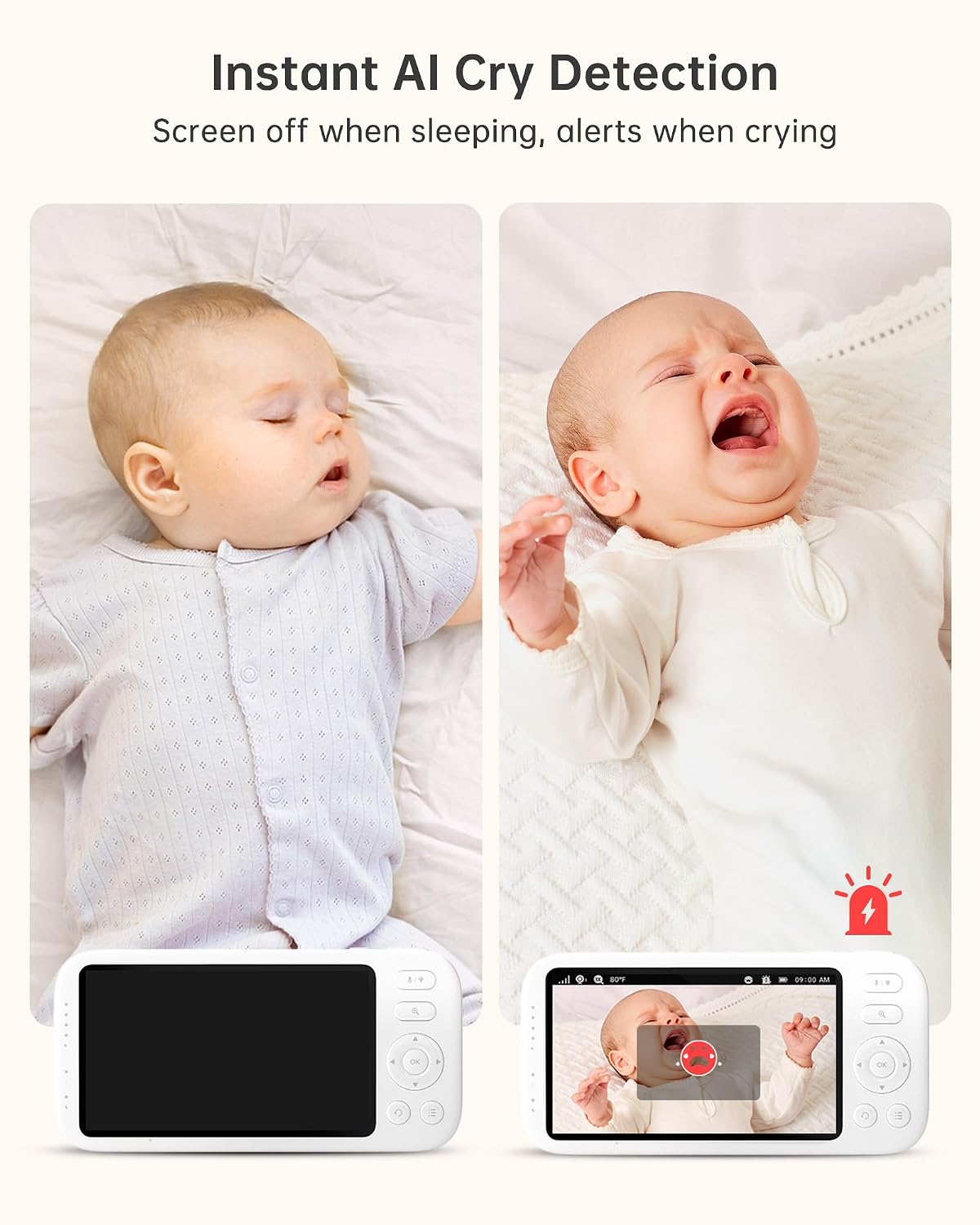 Jartoo 2K 5.5' Video Baby Monitor with Camera and Audio,AI Cry Detect 1860ft Long Range Baby Monitor No WiFi Baby Camera Wireless,Clear Night Vision,ANC, 2-Way Talk,White Noise,6000mAh [2025 New]