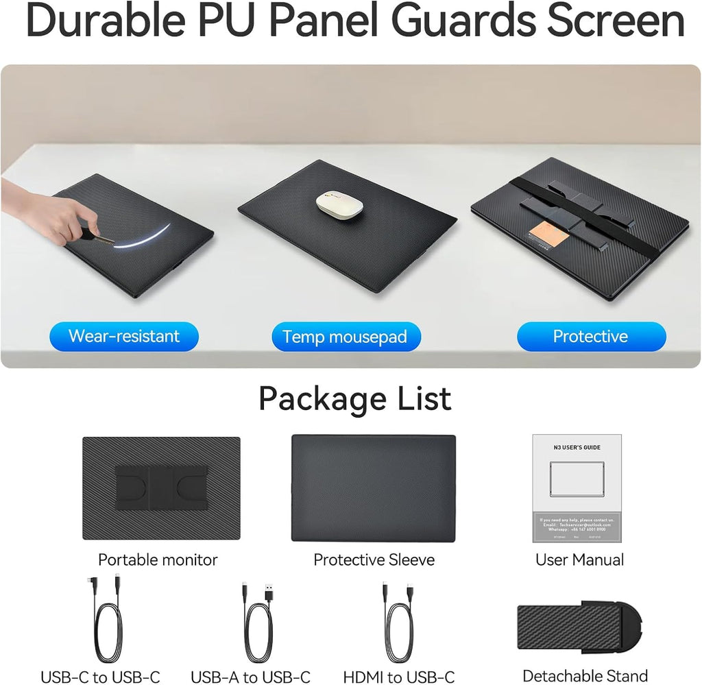 16' 2.5K Portable Monitor - QHD Laptop Screen Extender 100% sRGB Wide Color HDMI/USB C/USB A Travel External Display Stand Gaming Monitor for PC Windows MAC Computer Switch Phone Xbox PS4/5