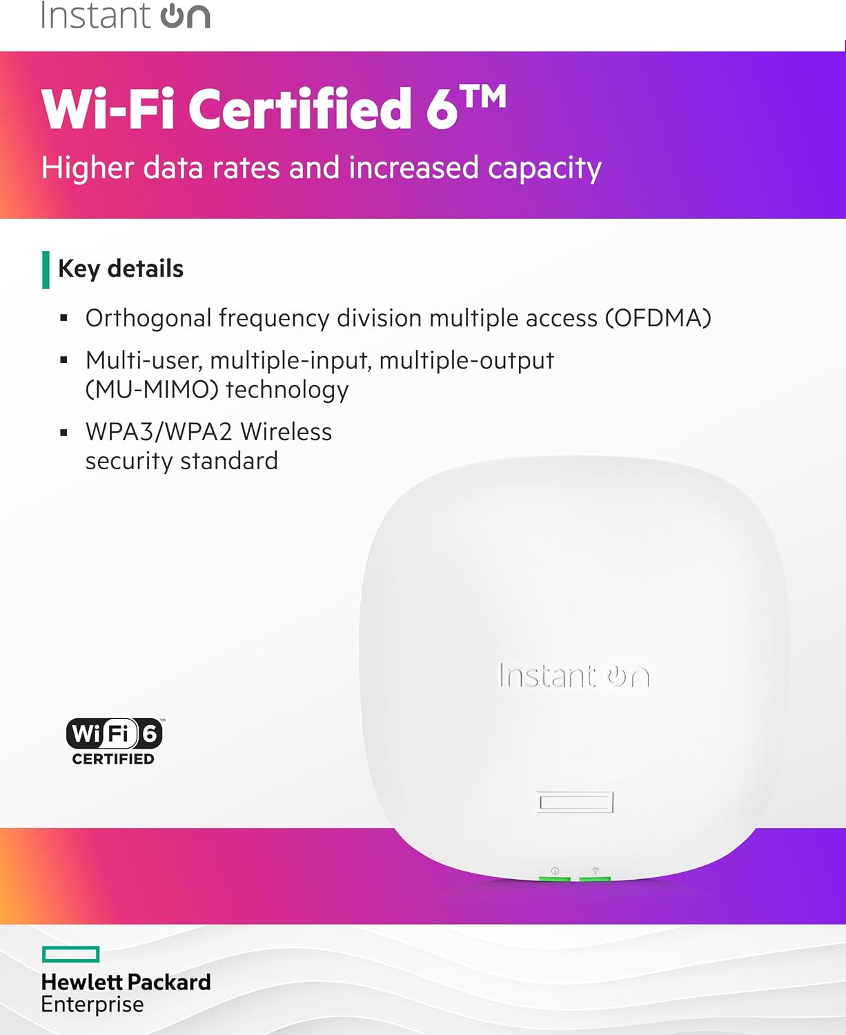 HPE Networking Instant On Access Point AP25 4x4 WiFi 6 Indoor Wireless Access Point | Power Source Not Included | US Model (R9B27A)