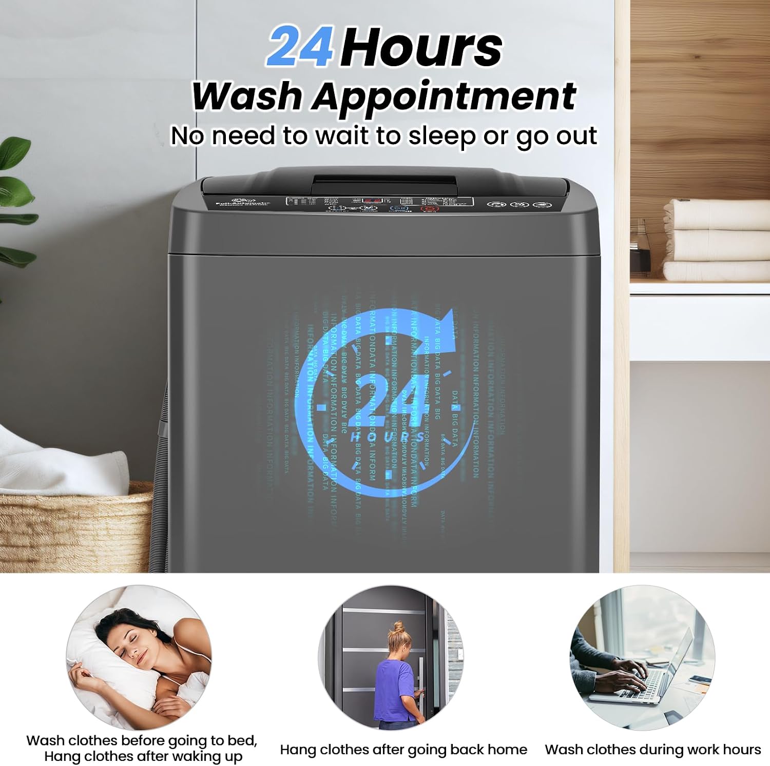 Nictemaw Portable Washing Machine 17.8 lbs, 2.4 Cu.Ft Full-Automatic Washer with Drain Pump, 10 Programs & 8 Water Levels, Efficient Compact Laundry Washer for Small Homes, Apartments, RVs, Dorms