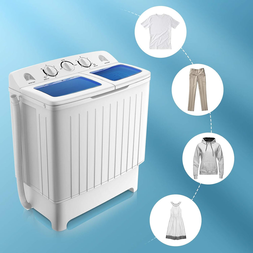 RELAX4LIFE Portable Twin Tub 20 LBS Capacity Laundry Washer & Spinner, Timer, Semi-Automatic Mini Washer and Dryer Combo for Apartment Dorm RV