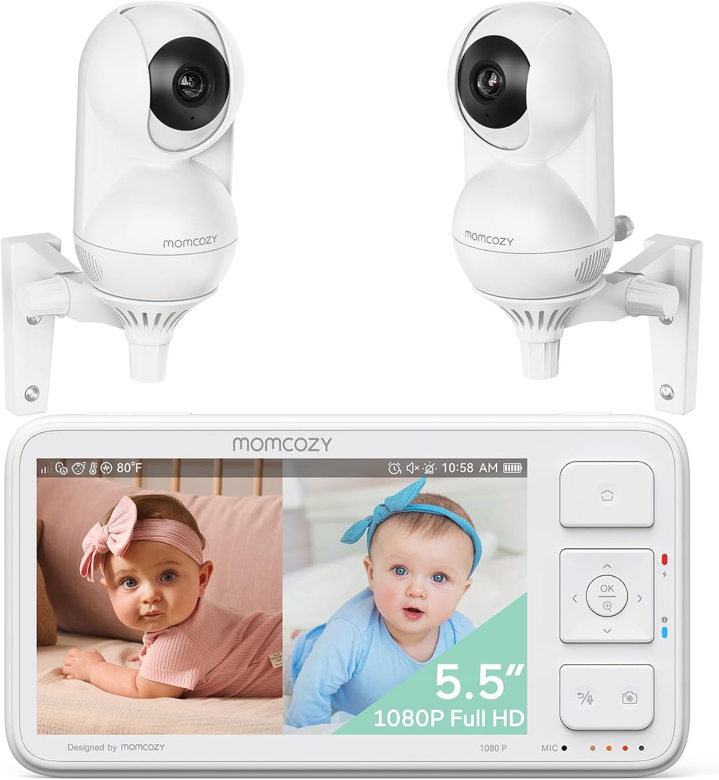 Momcozy Baby Monitor with 2 Cameras 5.5' 1080P Full HD Split Screen Video Baby Monitor with Camera and Audio, No WiFi 5800mAh Battery, ECO, VOX, Clear Night Vision 1640ft Range (SD Card not Included)