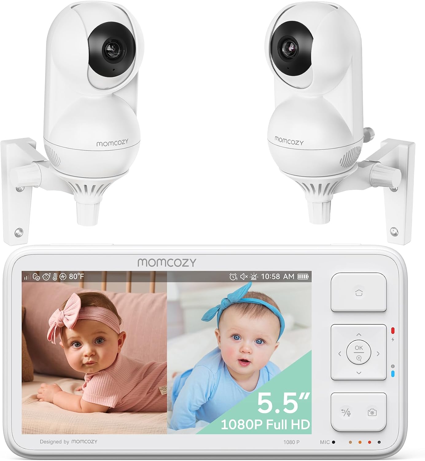 Momcozy Baby Monitor with 2 Cameras 5.5' 1080P Full HD Split Screen Video Baby Monitor with Camera and Audio, No WiFi 5800mAh Battery, ECO, VOX, Clear Night Vision 1640ft Range (SD Card not Included)
