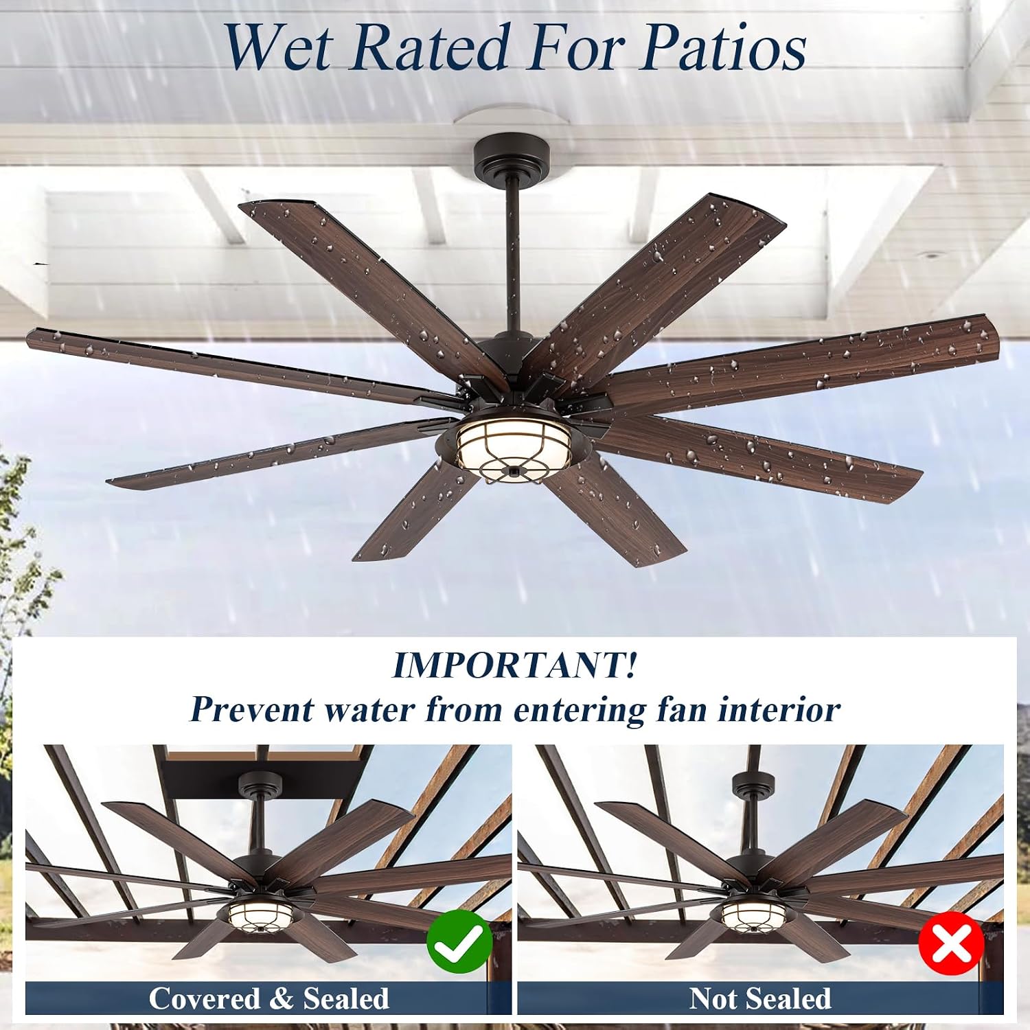 72 Inch Outdoor Ceiling Fan with Light and Remote, Waterproof Patio Ceiling Fans, Black Large Indoor/Outdoor Farmhouse Ceiling Fan for Gazebo Pergola Porch, 3CCT Dimmable LED, Reversible DC Motor