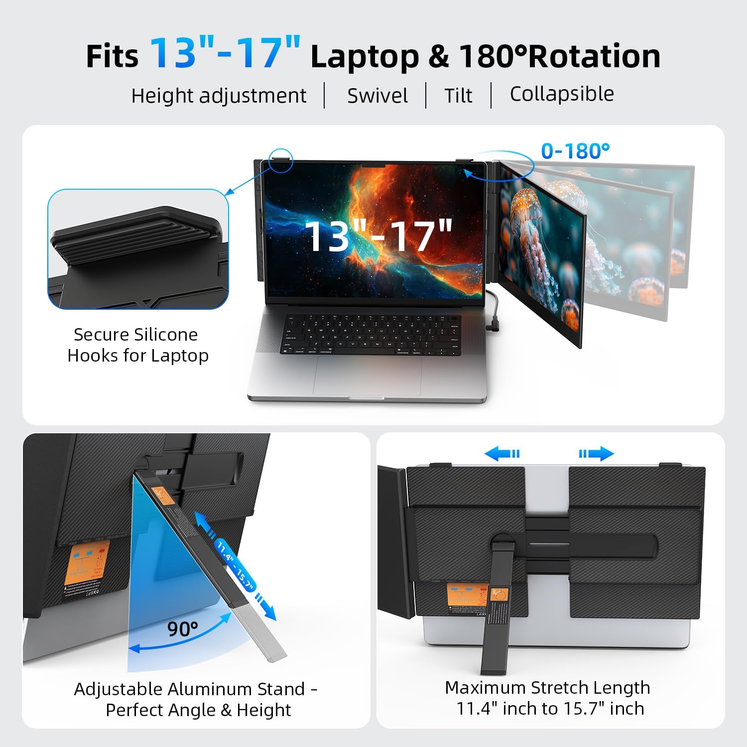 14' Dual Laptop Screen Extender with 1.3lbs - Ultra Thin Portable Monitor for Laptop Plug & Play, FHD 1080P Laptops Extended Monitor for 13'-17' Laptops, USB-C/HDMI Travel Display for Mac/Win