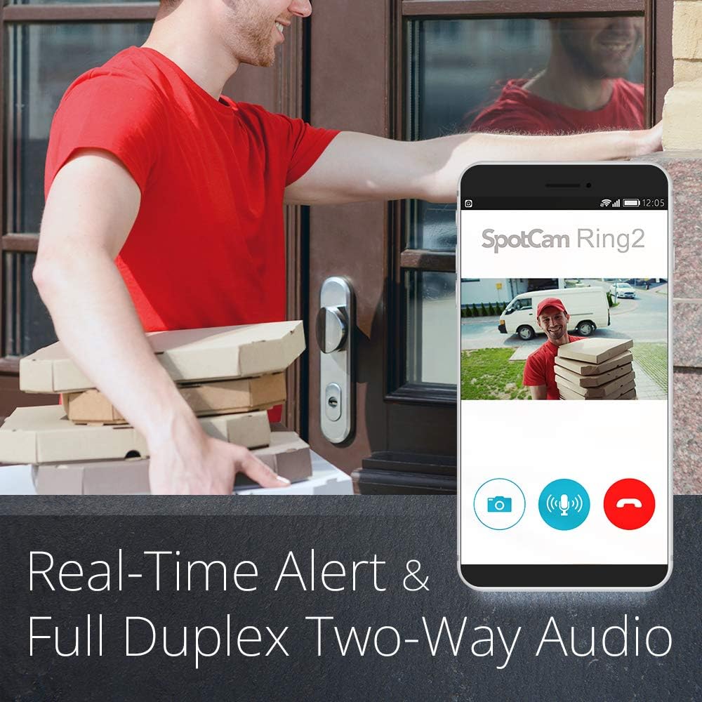 SpotCam Video Doorbell 2, Bluetooth and Wi-Fi Setup, Rechargeable Battery/AC/DC Powered, FHD 1080P, Two Way Audio, 180 Degree View Angle, Motion Detection, Digital Output,