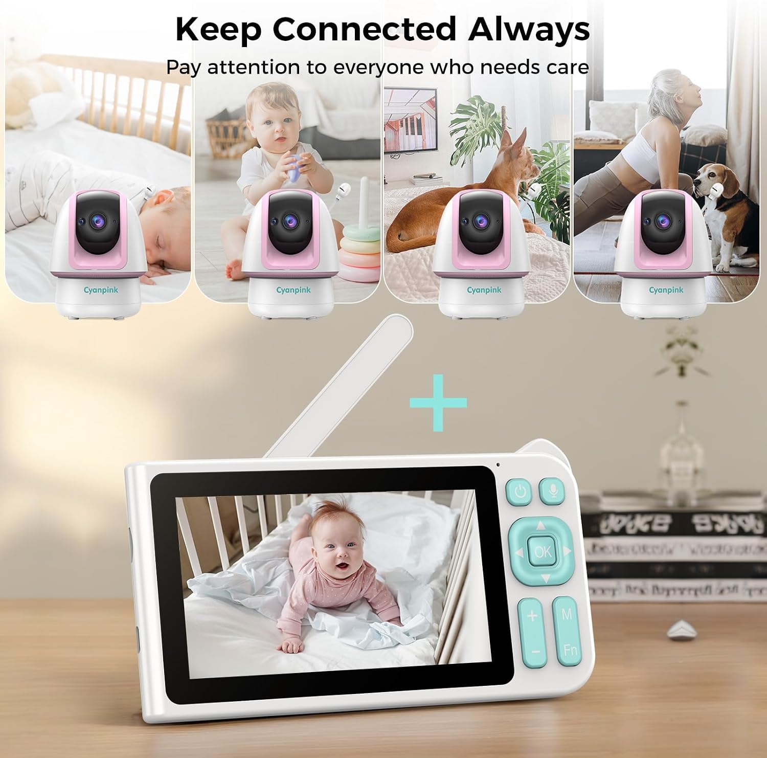 Video Baby Monitor, 2000ft Long Range, Enhanced Signal Stability, No WiFi, 5' HD Screen, 5000mAh, 1080p Camera, Super Clear Night Vision, Pan-Tilt-Zoom, 2-Way Audio, AI Cry & Motion Alarm