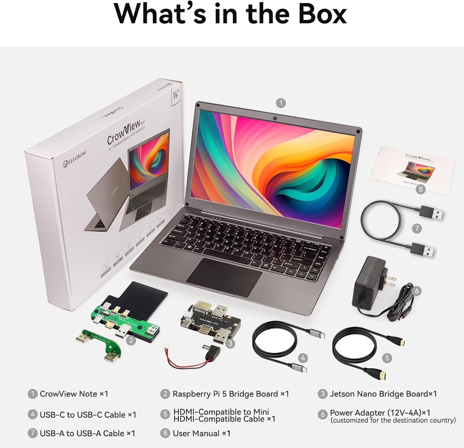 ELECROW Portable Monitor with Keyboard, 14 Inch Lapdock Display with Built-in Battery, 1080P FHD USB C Monitors with RPi5 & Jetson Adapters Compatible with Raspberry Pi, PC, Phone, Mac, Game Console