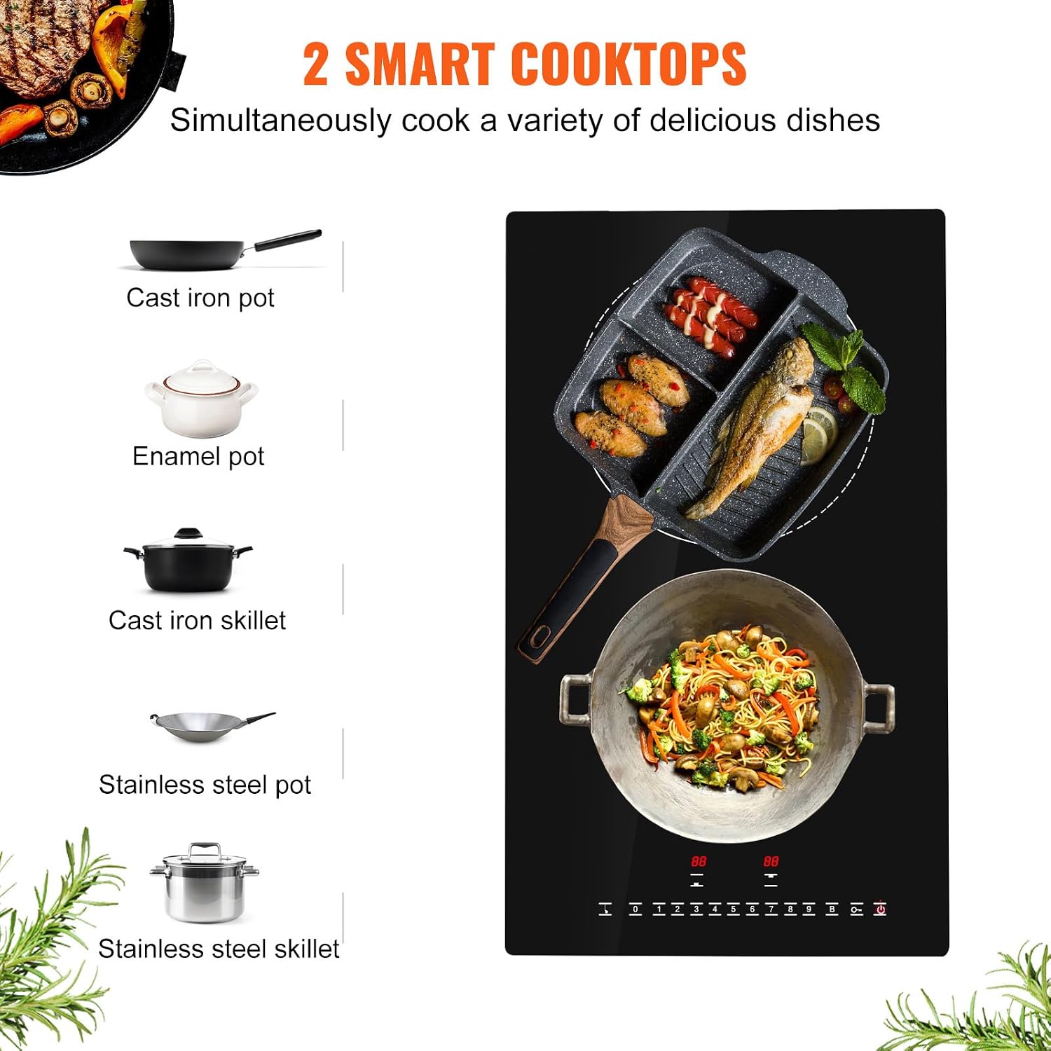 Happybuy 12' Electric Cooktop, 2 Burners, 3000W Induction Stove Top, Built-in Magnetic Cooktop, 9 Heat Levels, LED Touch Screen with Child Lock & Over-Temperature Protection
