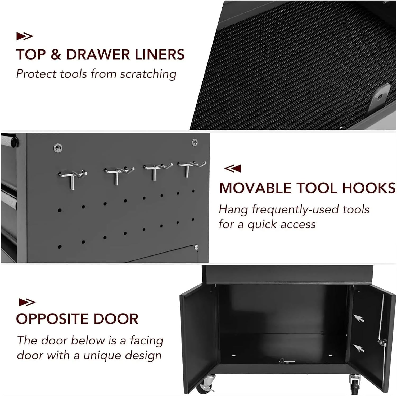Tool Box Rolling Tool Chest with 8 Drawers and Detachable Top Tool Box, Mobile Steel Tool Storage Organizer, Tool Chest on Wheels for Warehouse&Workshop, Side Hooks & Drawer Liners Tool Storage