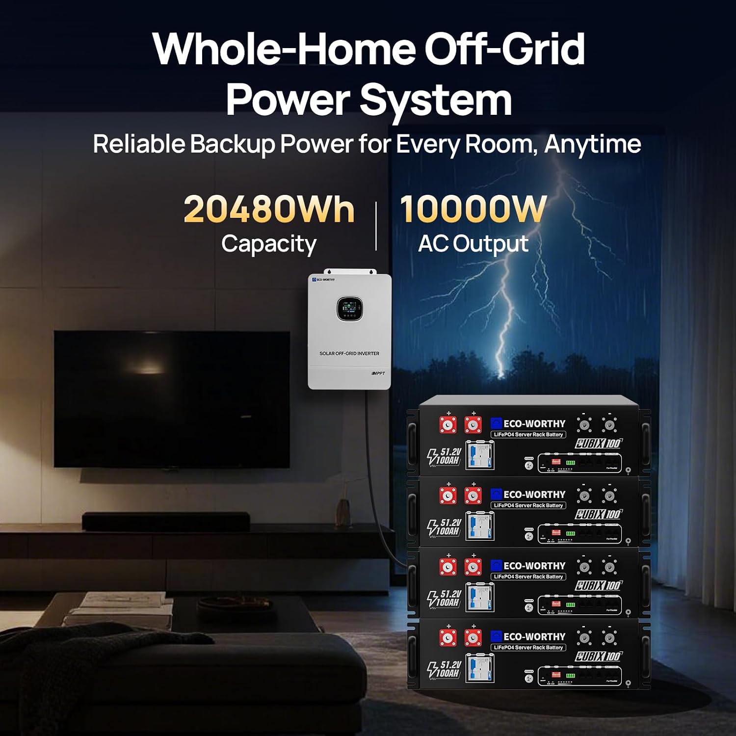 ECO-WORTHY Home Power Station Backup Power,AC 10000W Output+20480Wh LiFePO4 Battery Support Communication,Bluetooth and WiFi,LCD Battery Monitor,for Home Backup,Emergency,Solar System Components