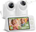 bonoch 2K 5.5' Split Screen Baby Monitor with 2 Cameras, 240hrs Battery Dual Video Monitor, White Noise, 1600ft Long-range, Hack-Proof No WiFi, Night Vision, Smart Detect for Cry/Sleep Turnover/Motion