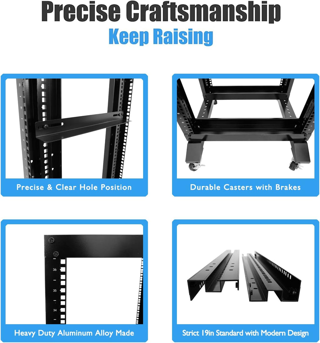 42U 4 Post Open Frame 19inch Server/Audio Steel Rack 31inch Deep Aluminum UL Certified