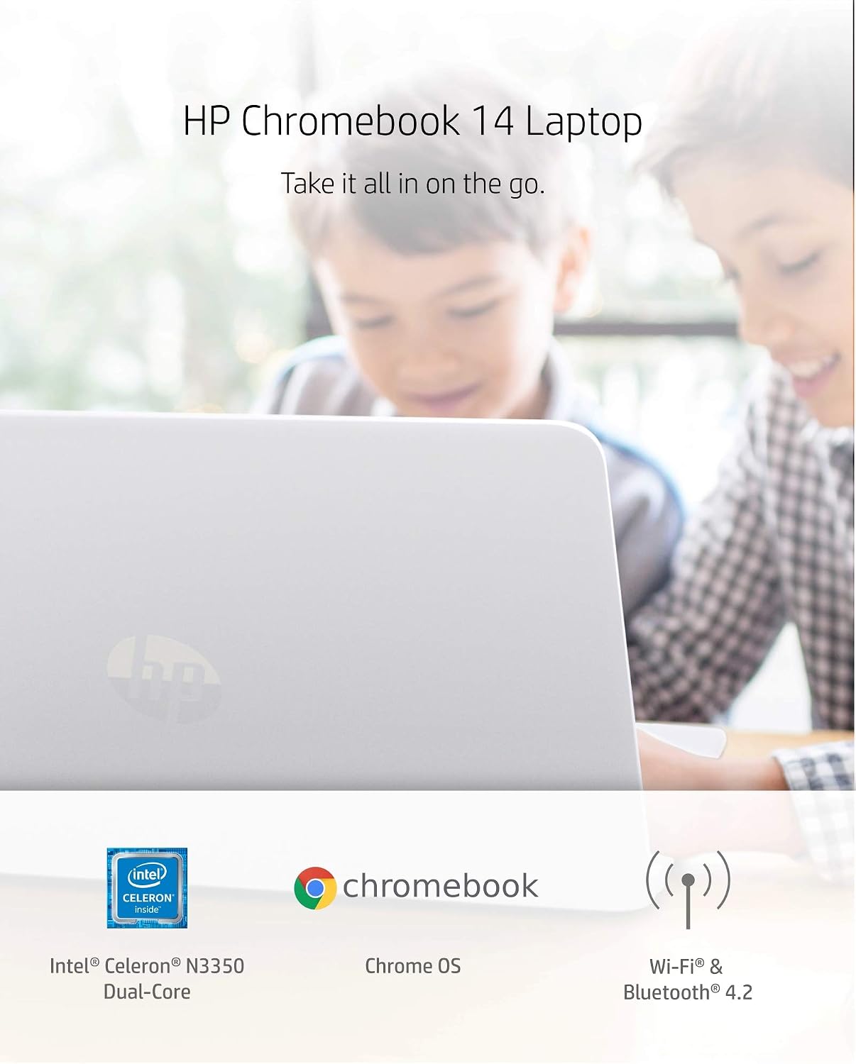 HP Chromebook 14 Laptop, Dual-core Intel Celeron Processor N3350, 4 GB RAM, 32 GB eMMC Storage, 14-inch FHD IPS Display, Google Chrome OS, Dual Speakers and Audio by B&O (14-ca051nr, 2020)