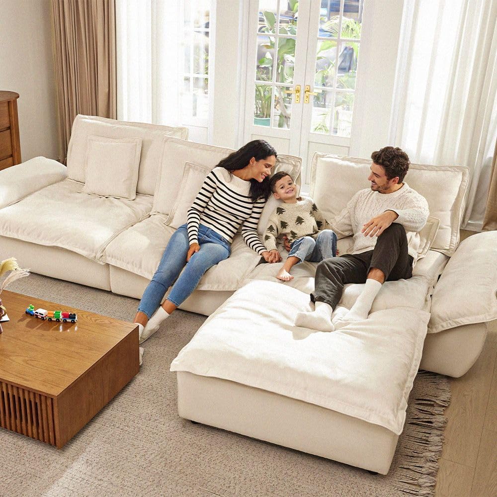 POVISON Oversized Modular Sectional Sailboat Sofa for Living Room with Adjustable Backrest Modern Sectional Couches Loveseat Large Deep Sofa 2 Seats with 2 Ottomans Comfy Cloud Couch for House Office