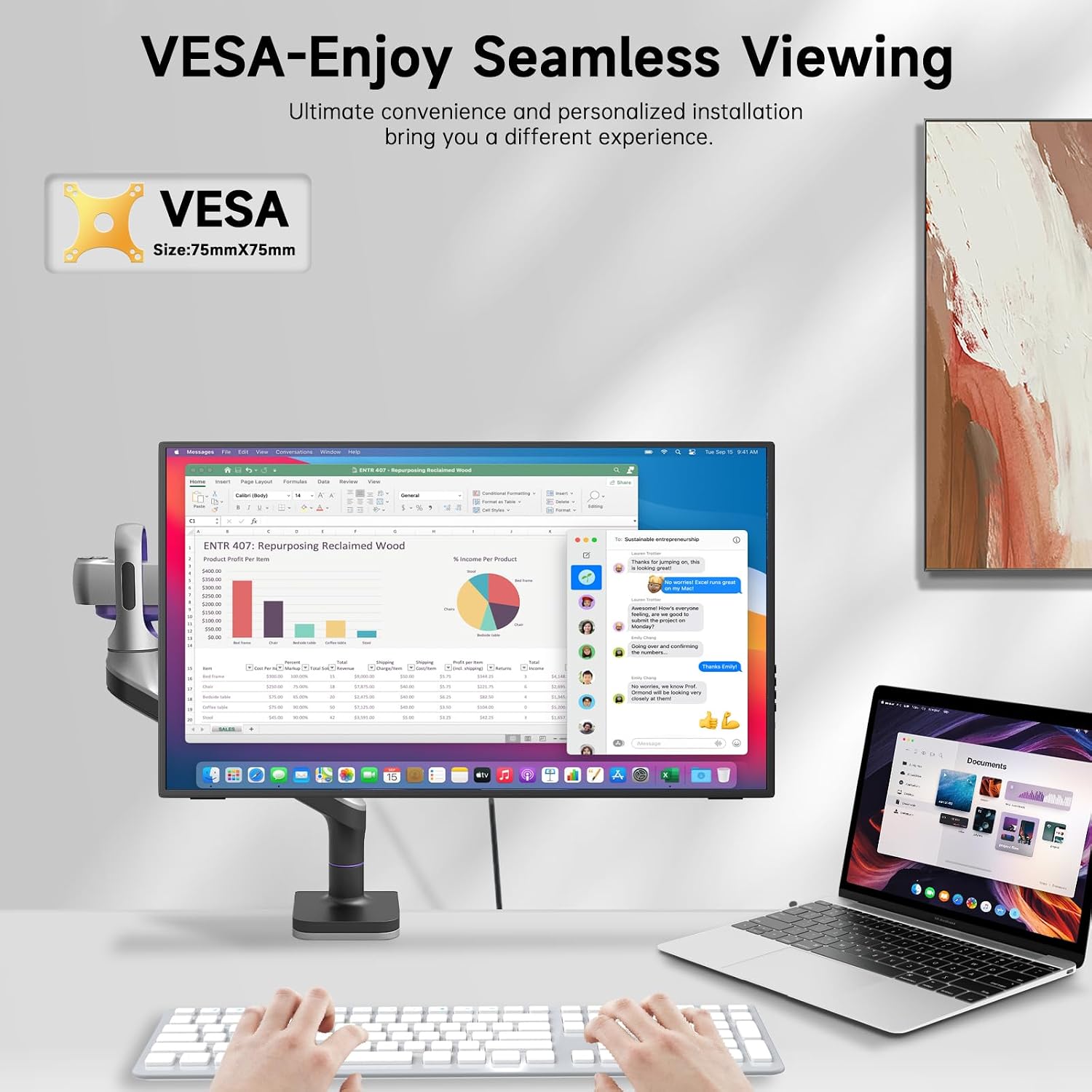 24.5' 2K Portable Monitor, 165Hz Gaming Monitor with 100% sRGB IPS Panel, Built-in Adjustable Stand & VESA Mount, USB-C HDMI External Second Screen for Laptop, PC, Phone, Xbox, PS5, Switch