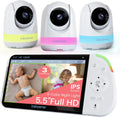 Babysense 5.5' Full-HD Split-Screen Baby Monitor, Video Baby Monitor with Camera and Audio, 3 Cameras with 6-Color RGB Night Light, 1000ft Range, 5000mAh Battery