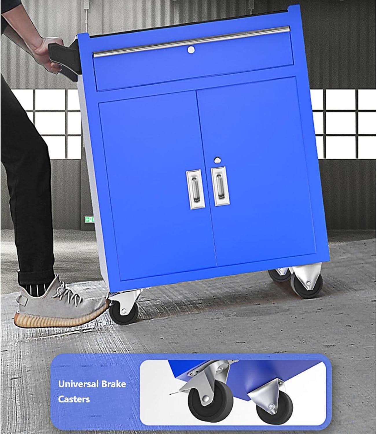 Tool Box Heavy-Duty Mobile Tool Cabinet - Industrial Steel Tool Cart with Wheels and 1 Drawers for Workshop and Repair Tool Storage(Blue)