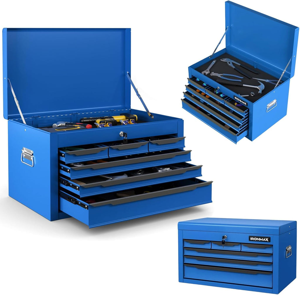 ERGOMASTER Steel Tool Box, 24'' Metal Tool Box with 6 Drawers, Lockable Heavy Duty Tool Chest Cabinet Storage Toolbox for Garage, Workshop, Repair Shop (Blue-6 Drawers)