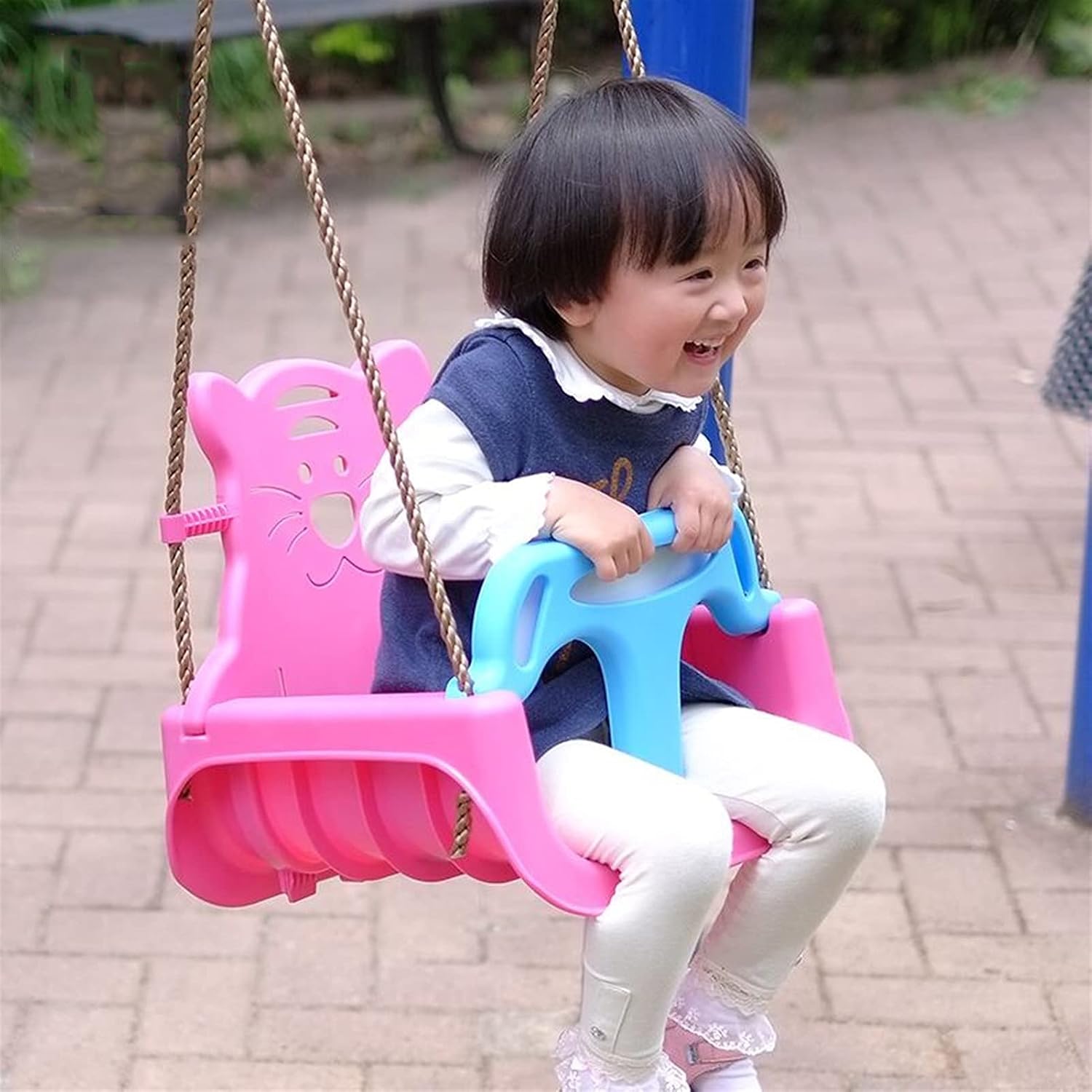 Swings Seats Baby Swing seat Bipartite, Child Swing with Safety Feature, Safety Belt, Childs Adjustable Rope Outdoor Garden Swing Seat with T bar Swing Set(B)