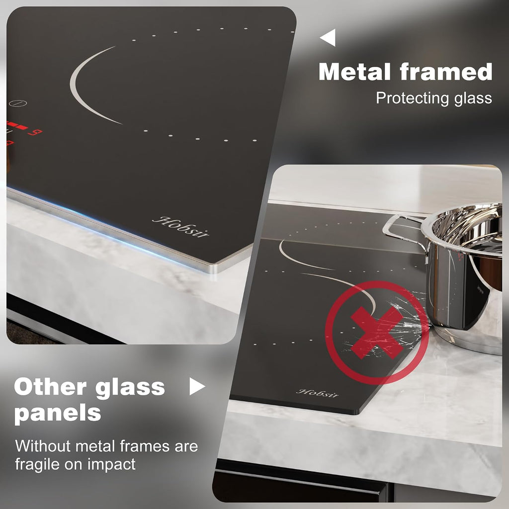 Hobsir 24 Inch Electric Cooktop 4 Burner 6000W, 24' Radiant Electric Stove Top, Built-in Ceramic Stove Top with Sliding Control, Timer, Safety Lock, 9 Power Levels, 220V-240V Hard Wire (No Plug)