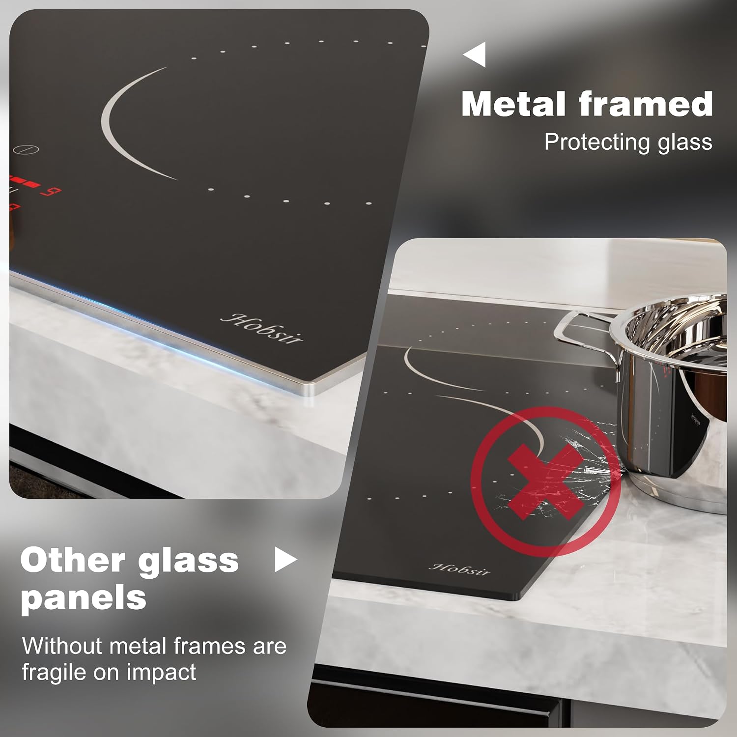 Hobsir 24 Inch Electric Cooktop 4 Burner 6000W, 24' Radiant Electric Stove Top, Built-in Ceramic Stove Top with Sliding Control, Timer, Safety Lock, 9 Power Levels, 220V-240V Hard Wire (No Plug)