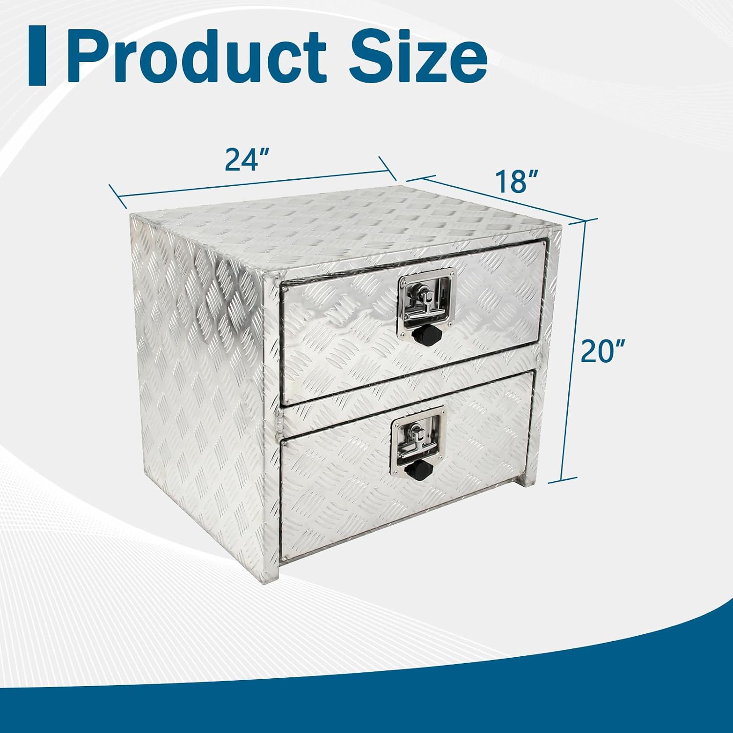 24'' Inch Silver Aluminum Underbody Truck Box w/Drawer & Lock T-Handle Latch Key 24 x 18 x 20 Inch Truck Tool Box Job Box For Storage & Organization