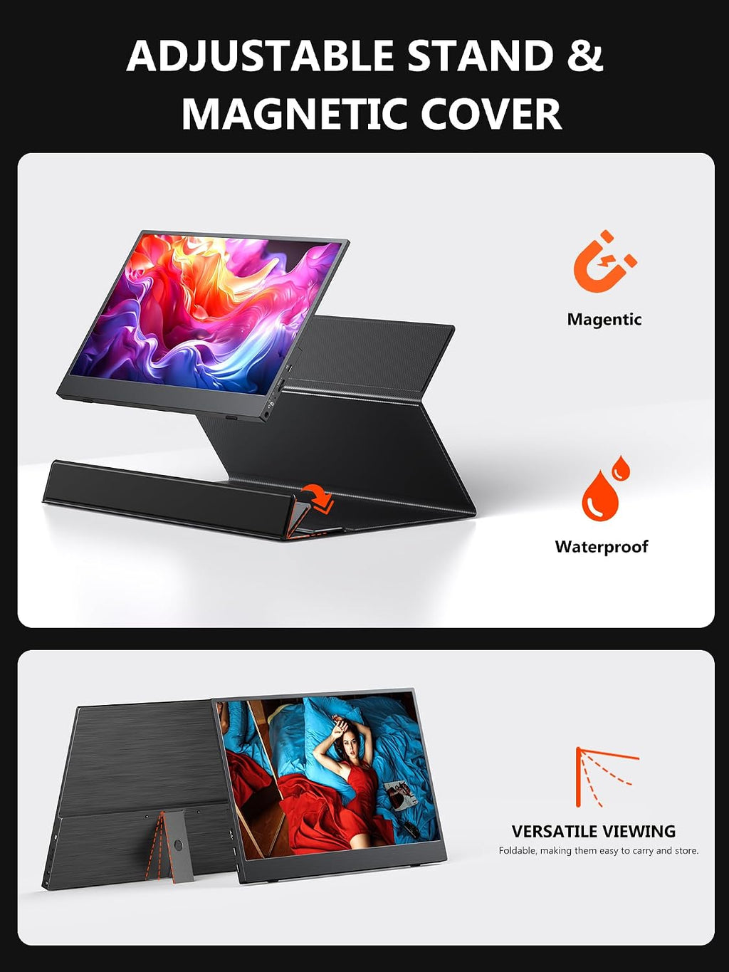 4K Portable Monitor, 13.3' UHD IPS Portable Laptop Screen, Second Screen Dual USB C HDMI Computer Gaming Display with Speakers, Travel Monitor for PC Phone PS4/5 Xbox Switch