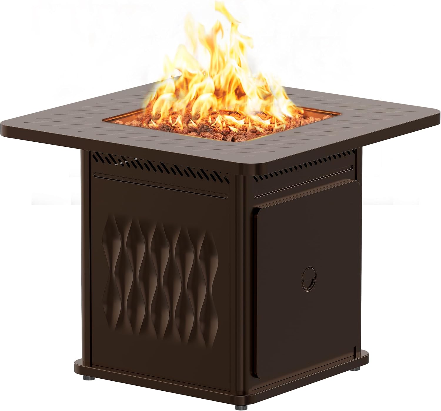 East Oak 32' Outdoor Propane Fire Pit Table | 50,000 BTU Gas Fire Pit Table for Outside with Magnetic Lid | Storage Basket & Lava Rocks | CSA Certified for Patio, Garden & Backyard | Brown