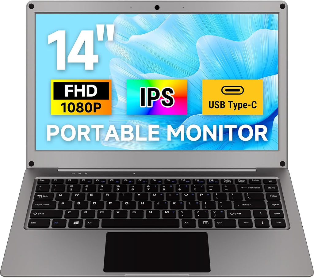 ELECROW 14 Inch Portable Monitor with Keyboard, Lapdock 1080P FHD IPS Display with Built-in Battery, USB C External Computer Monitors Compatible with Raspberry Pi, Phone, Mini PC, Mac, Game Console