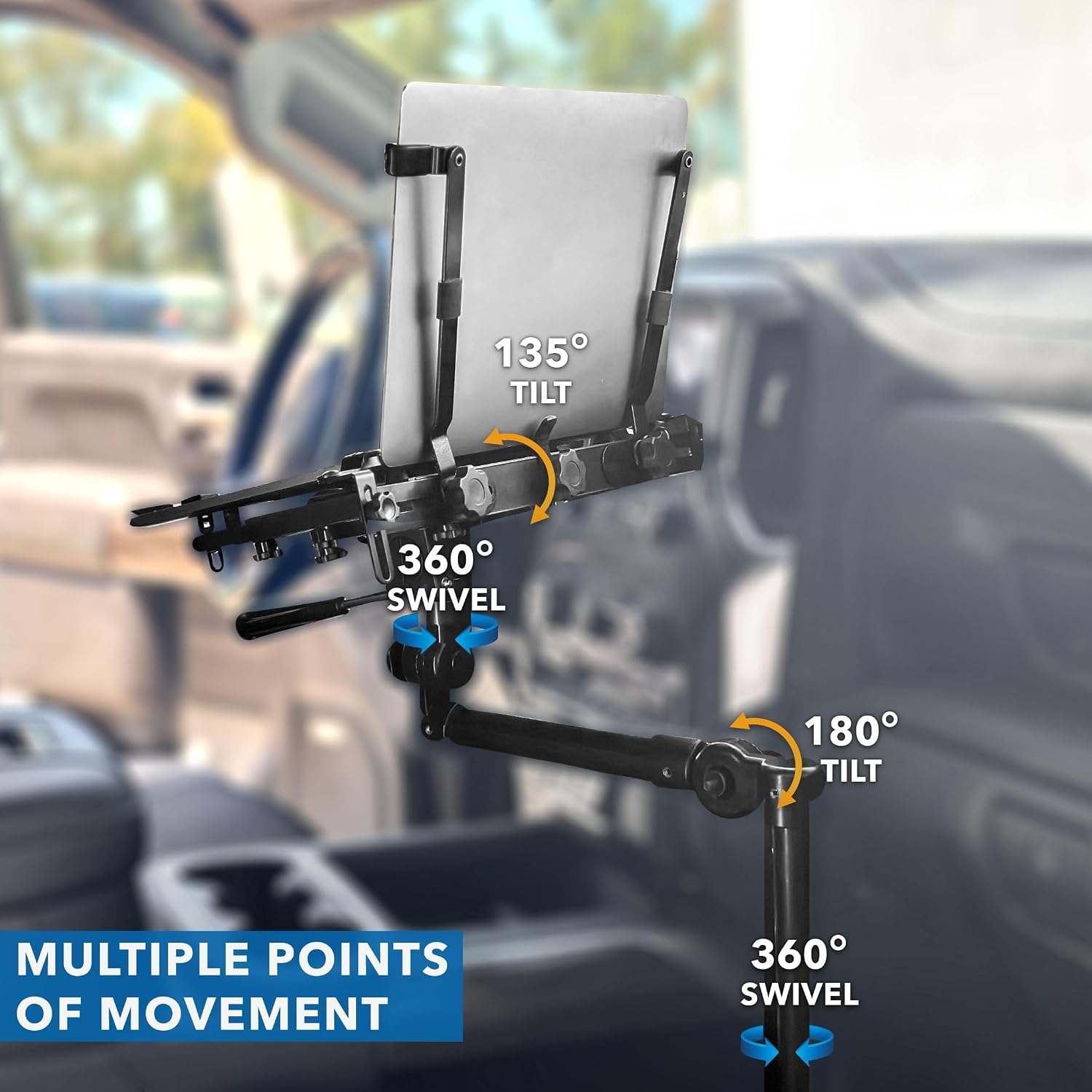 Mount-It! Car Laptop Mount, No-Drill Passenger Seat Laptop Stand with Cooling Tray for Up to 17″ Laptops & Tablets, Adjustable Full Motion Vehicle Laptop Mount