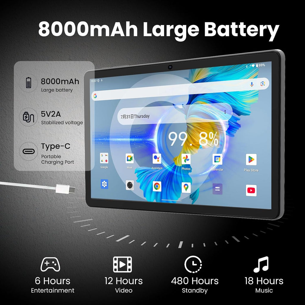 HUIHUANG Tablet with Keyboard | Android 15 | 20GBRAM+128 Storage(Expand to 1TB), 8000mAh Battery | Widevine L1, 11 in Tablet with 5G/2.4G WiFi | BT5.0 | GMS Certified | Keyboard Mouse | Case (Blue)